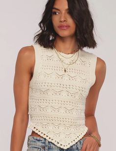 Noreen Top – Heartloom Chic Pointelle Knit Crochet Top For Layering, Chic Crochet Top For Layering With Pointelle Knit, Chic Crochet Top With Pointelle Knit For Layering, Summer Cream Crochet Top For Layering, Summer Open Knit Top For Layering, Spring Layering Pointelle Knit Crochet Top, Chic Beige Knit Crochet Top, Chic Cream Crochet Top With Pointelle Knit, Fitted Pointelle Knit Top For Vacation