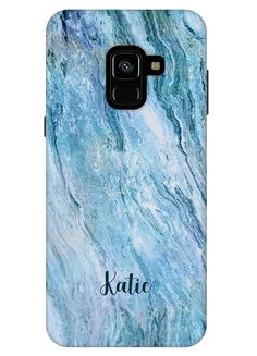 a blue marble phone case with the name kate on it's back cover and black lettering