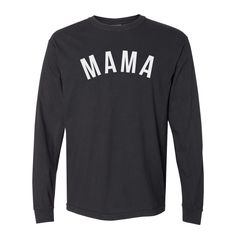 She's Baaaaaack! Our Modern Mama tee, hoodie or crewneck now has a permanent place in the shop! This is the PERFECT design for gifting, an easy basic for travel, or the perfect crewneck to throw on and head out! Annnnd include the entire family! This modern style is available for dad, mini, or big/little bro or sis! Perfect for ANY family! We're thinking year family pics, baby announcements, or just a cute matching moment! DETAILS Unisex sizing - aka mens sizing. This fits a little more relaxed than our regular crewnecks and tees. 80/20 ring spun cotton/polyester, 3-end garment-dyed soft ring spun color blast fleece with a 100% cotton face Relaxed fit with a rib collar, twill taped back neck, rolled forward shoulder & side seams Available on Black, Espresso, Ivory or Grey comfort colors te Everyday Long Sleeve Letter Print T-shirt, Cotton Crew Neck T-shirt With Lettering, Casual Crew Neck T-shirt With Lettering, Winter Screen Print Top For Everyday, Relaxed Fit Crew T-shirt With Lettering, Long Sleeve Tops With Lettering For Everyday, Everyday Long Sleeve Tops With Lettering, Everyday Long Sleeve Text Print T-shirt, Oversized Long Sleeve T-shirt With Lettering