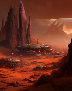 a sci - fi desert scene is shown in this artist's rendering