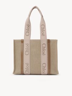 Chloé Medium Woody Tote Bag | Chloé US Chloe Tote Bag, Chloe Tote, Chloe Logo, Medium Tote Bag, Cream Tops, Linen Canvas, French Chic, Medium Tote, Embroidery Details