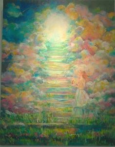 an oil painting of a stairway leading to heaven