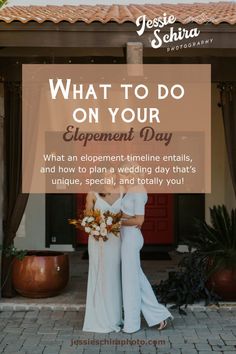 two brides standing in front of a building with the words what to do on your engagement