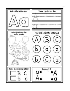 the letter a worksheet for children to learn how to write and draw letters