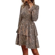 Brown Smocked Waist Layered Long Sleeve Floral Dress Layered Long Sleeve, Dresses Floral, Long Sleeve Floral Dress, Floral Dresses, Women Dresses, Floral Dress, Smocking, Womens Dresses, Long Sleeve