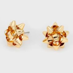 Gold Metal Christmas Gift Bow Stud Earrings – DazzledByJewels Christmas Present Bow, Big Christmas Gifts, Christmas Gift Bow, Gold Starburst, Gift Bow, Ribbon Jewelry, Holiday Bows, Gold Theme, Christmas Bow