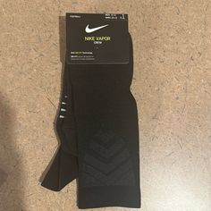 Nike Vapor Crew Dri-Fit Black Socks Nwt Black Compression Breathable Knee-high Socks, Black Anti-odor Socks For Gym, Black Anti-odor Gym Socks, Nike Sports Socks For Winter, Nike Winter Sports Socks, Sporty Black Breathable Knee-high Socks, Black Breathable Sporty Knee-high Socks, Black Compression Socks For Sports, Comfortable Breathable Black Knee-high Socks