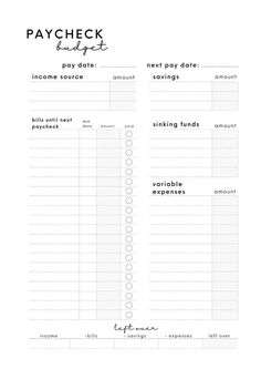 the printable pay check sheet is shown in black and white