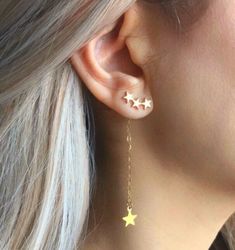 v Dainty Star Charm Drop Earrings, Trendy Gold Earrings With Star Charm, Elegant Star Embellished Earrings As Gift, Elegant Star Embellished Earrings For Gift, Dangle Earrings With Star Charm For Party, Rose Gold Star Charm Earrings, Rose Gold Star Earrings With Star Charm, Rose Gold Star-shaped Earrings With Star Charm, Star-shaped Earrings With Dangling Charms As Gift