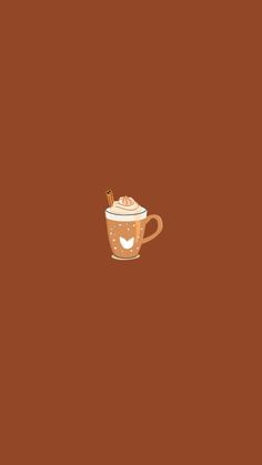 a coffee cup with whipped cream in it on a brown background, which is drawn by hand