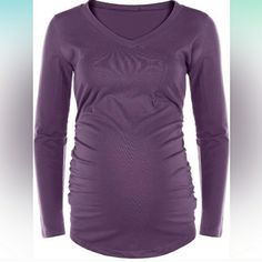 Maternity Long-Sleeved V-Neck Top, Purple, Sz M, Nwt Stretch Long Sleeve Maternity Tops, Fitted Long Sleeve Maternity Tops, Long Sleeve Fall Maternity Tops, Lululemon Sweatshirt, Brown Bodysuit, Maternity Outfit, Disco Shirt, Pocket Tunic, Sleeveless Bodysuit