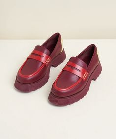 Adam Leather Platform Loafer, Carmine Maroon – Charlotte Stone Luxury Elegant Calf Leather Platform Loafers, Maroon Platform Shoes, Elegant Red Leather Loafers, Luxury Red Leather Loafers, Red Sole Calf Leather Slip-on Loafers, Leather Platform Loafers, Medium Width, Kids Loafers, Collegiate Style, Platform Loafers