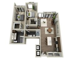 the floor plan for a two bedroom apartment with an attached kitchen and living room area