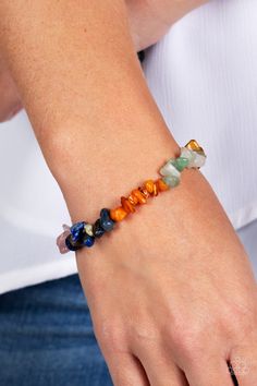 Pebbled Plains - Multi Color Pebble Bracelet - Paparazzi Accessories - An earthy collection of turquoise, lapis, jade, amethyst, Tiger's eye, orange, gray, and pink pebbles are threaded along a stretchy band around the wrist for a Southwestern finish. Sold as one individual bracelet. Multicolor Jewelry, Toggle Bracelet, Paparazzi Accessories, Baby Powder, Paparazzi Jewelry, Tiger's Eye, Multi Stone, Stretch Bracelets, Earring Necklace