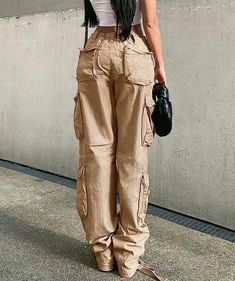 High Waist Baggy Cargo Jeans for Women Flap Pocket Relaxed Fit Straight Wide Leg Y2K Fashion Jeans 2000s Pants, Oversized Trousers, Vsco Outfits, Autumn Streetwear, Paperbag Hose, Jeans Online Store, Loose Sweatpants, Y2k Cargo Pants