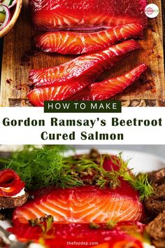 how to make gordon ramsay's beetroot and curd salmon on a cutting board