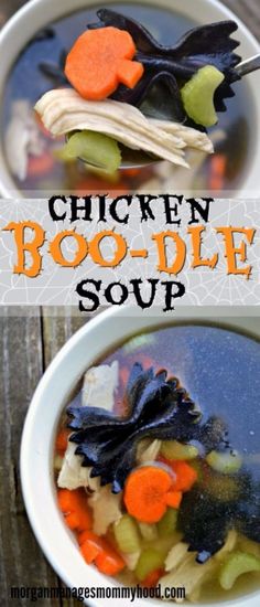 chicken boo - doole soup in a bowl with carrots and celery