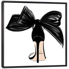 a drawing of a high heeled shoe with a bow