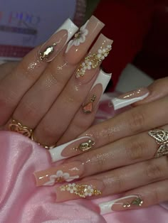 Multicolor  Collar   Plants Color Nails,3D Nails Embellished   Nail,Hand & Foot Care Ongles Bling Bling, Quinceanera Nails, Fake Nails With Glue, Nail Supplies, Fake Nail, Rhinestone Bow, Acrylic Nails Coffin, Girls Nails