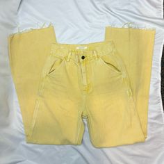 Nwot, Just Too Small For Me!! Trendy Yellow Wide Leg Jeans, Yellow Wide Leg Cotton Jeans, Yellow Wide Leg Jeans For Summer, Trendy Yellow Straight Leg Bottoms, Yellow Mid-rise Cotton Pants, Yellow Straight Leg Summer Jeans, Yellow Straight Leg Jeans For Summer, Yellow Pants For A Day Out, Casual Yellow High Rise Pants