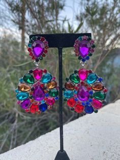 Multi color rhinestone clip on earrings Luxury Multicolor Clip-on Earrings For Formal Occasions, Luxury Multicolor Clip-on Earrings For Party, Luxury Multicolor Formal Clip-on Earrings, Luxury Multicolor Clip-on Earrings As Gift, Luxury Multicolor Clip-on Earrings, Multicolor Crystal Earrings With Sparkling Stones, Multicolor Crystal Earrings With Rhinestones, Multicolor Jeweled Crystal Earrings For Party, Party Earrings With Sparkling Multicolor Stones