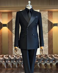 GENT WITH Men's 2 Piece Slim Fit Two Button Wedding Groom Black Suit, Men Party Suit Pants, Black Slim Fit Peak Lapel Double Breasted Suit by GentWithShop on Etsy Groom Black Suit, Slim Fit Groom Suit, Black Double Breasted Suit, Double Breasted Suit Men, Suit For Men Wedding, Stylish Mens Suits, Black Suit Men, Men Party, Classy Suits