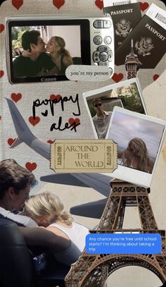 the eiffel tower is surrounded by many pictures and words that say happy valentine's day