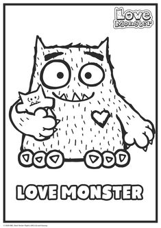 a black and white drawing of a monster holding a cat with the words love monster on it