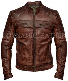 Mens Biker Vintage Motorcycle Cafe Racer Brown Distressed Leather Jacket Mens Biker Vintage Motorcycle Cafe Racer Brown Distressed Leather Jacket  This fabulous jacket is made from high quality  leather. A must have jacket because it gives a real unique look when you  wear it.  Superior Quality  Soft Real Leather jacket  Exact Material : Goat  Leather  Front: Front Zip Closure - Original  YKK Zippers  Soft Polyester Lining Inside  with two inside pockets including mobile pocket High  quality Sti Winter Brown Distressed Biker Jacket, Fitted Distressed Brown Biker Jacket, Casual Style, Casual Distressed Brown Biker Jacket, Casual Fitted Distressed Brown Biker Jacket, Casual Distressed Brown Long Sleeve Biker Jacket, Distressed Brown Leather Jacket With Long Sleeves, Brown Distressed Leather Jacket With Long Sleeves, Casual Vintage Brown Biker Jacket With Long Sleeves, Casual Vintage Brown Long Sleeve Biker Jacket