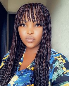 Box Braids With Bangs Black Women, Braids With A Fringe, Fringe Weave Black Women, Braids With Fringe Black Women, Fringe Braids For Black Women, Box Braids With Fringe, Braids With Bangs Hairstyles, Braids With Bangs For Black Women, Braids With Fringe