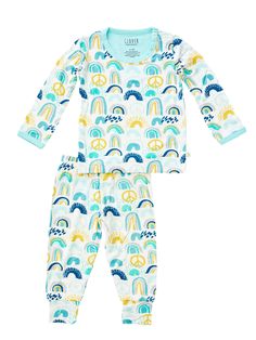 Long Sleeve PJ Set - Blue Rainbows Pajamas Clover Baby & Kids Blue Rainbow Print 2/3T Spring Long Sleeve Sleepover Set, Light Blue Cotton Long Sleeve Sets, Blue Long Sleeve Sleep Sets, Casual Blue Long Sleeve Sleepwear, Blue Long Sleeve Loungewear Set, Casual Long Sleeve Blue Sleepwear, Blue Long Sleeve Casual Sleepwear, Light Blue Long Sleeve Cotton Sleepwear, Playful Blue Sets For Fall