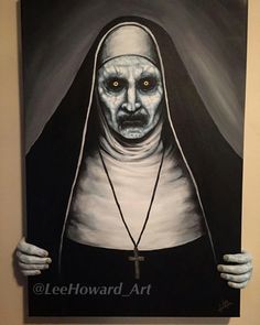 a painting of a nun holding a cross