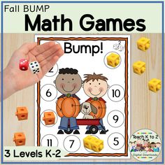 fall bump math games for kids to practice number recognition and addition skills with dices