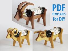 the wooden cow has wine bottles in it's mouth and is ready to drink