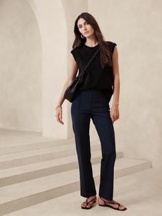 This straight-leg pant is designed for comfort, cut from our Everywhere Ponte fabric.   We developed this special Ponte de Roma, enhancing its softness with special stretch fibers that create a smooth, supportive fit that always looks polished.   4-way Stretch Straight Fit: High-rise (10").  Relaxed through the hip and thigh with a straight leg.  Ankle length.  Sustainability: Made with Birla Livaeco™ viscose, a fiber derived from renewable wood resources and sourced from responsibly managed forests.  Birla Livaeco™ viscose is manufactured using a stringent closed-loop process that significantly reduces carbon emissions and water consumption as compared to generic viscose.  Pull-on design with concealed elastic at the waist.  No pockets.  Pin-tuck stitch detail creates the look of a trouse Love Your Work, Women's Suits, Legging Fits, Ponte Pants, High Rise Leggings, Work Wardrobe, Pants Straight, Bottom Clothes, Ankle Pants