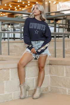 DALLAS COWBOYS GAMEDAY GLITZ LONG SLEEVE TEE WITH SEQUIN TRIM BACK AND SLEEVE DETAIL Nfl Apparel, Gameday Couture, Everyday Clothing, Nfl Outfits, Jacksonville Jaguars, Team Apparel, New York Jets, Minnesota Vikings, New York Giants