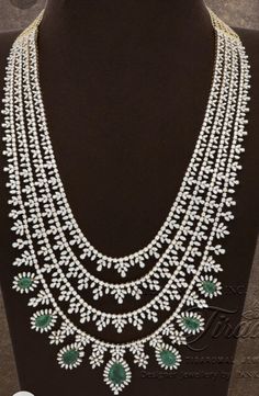 3 Layer Diamond Necklace Indian, Diamond Satlada Necklace, Diamond Layered Haram, Diamond Haram Indian, Panch Lada, Diamond Haaram, Diamond Buttalu, Long Diamond Necklace