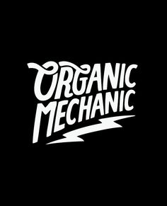 the organic mechanic logo on a black background