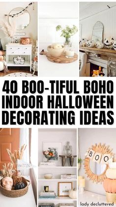 40 Boo-tiful Boho Indoor Halloween Decorating Ideas Boho Halloween Decor, Neutral Halloween Decor, Neutral Halloween, Halloween Decorating Ideas, Pumpkins And Leaves, Halloween Decor Ideas