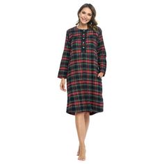 Snuggle up in this Ashford & Brooks Elegant Long Sleeve Vintage Classic Flannel Long Button-Down Nightgown Sleep Dress for Women is made from durable ultra-soft 55% Cotton /45% Polyester fabric, designed with a roomy relaxed fit making it very easy to put on and take off. The flannel Modest Night dress features; Classic Plaids patterns, pullover Sleep Shirt with easy 5 button-down closure, Long Sleeves with cuffs to keep you warm, a Round Neckline with Fancy Lace trim details, large side seam ha Long Sleeve Nightgown, Long Sleeve Pattern, Flannel Nightgown, Hospital Gown, Pleat Top, Flannel Women, Sleep Dress, Long Sleeve Flannel, Sleeve Pattern