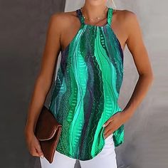 Mujer Camiseta sin mangas Graphic Abstracto Azul Piscina Naranja Verde Trébol Estampado Sin Mangas Casual Básico Cuello halter Ajuste regular 2023 - $14.99 Sleeveless Stretch Tank Top For Summer, Stretch Sleeveless Tank Top For Summer, Sleeveless Stretch Tops For Summer, Non-stretch Casual Summer Tank Top, Summer Green Stretch Halter Top, Casual Non-stretch Summer Tank Top, Summer Stretch Tank Vest, Stretch Tank Vest For Beach, Stretch Tank Vest For The Beach