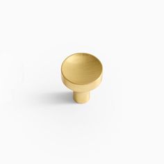 a brass cabinet knob on a white background, with the top half turned to look like it