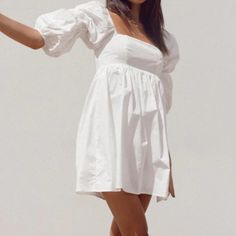 I Bought This Dress To Wear For My Graduation, But Accidentally Ordered The Wrong Size. The Dress Is Super Cute, Flowy, And Flattering. Please Let Me Know If You Have Any Questions! I Will Post Photos Of The Dress Once I Return From Vacation :) Babydoll White Dress, Travelling Fits, White Puff Sleeve Dress, Mini Dress Princess Polly, Confirmation Dresses, Babydoll Dresses, Brunch Dress, Picnic Dress, Mini Dress White