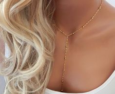 Lariat Necklace Gold Y Necklace Kylie Jenner Gift for Beaded Lariat Necklace, Birthday Presents For Girlfriend, Necklace Girlfriend, Gold Lariat Necklace, Jupiter Fl, Minimal Necklace, Y Necklace, Prom Jewelry, Necklace Beaded