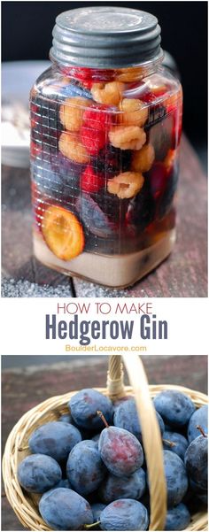 how to make hedgerow gin with blueberries and strawberries in a glass jar