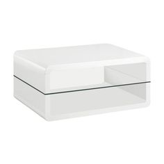 a white box with a glass shelf on top