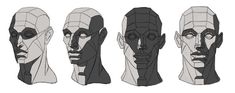 four different angles of the head of a man