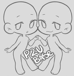 two cartoon aliens with the words p2u base in front of them, on a gray background