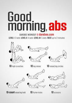 an exercise poster with the words good morning abss and instructions to do it in different ways