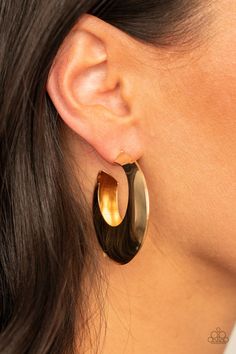 Paparazzi ~ Chic CRESCENTO      Earrings-Lovelee's Treasures-black Interlocking Bold Hoop Earrings, Modern Gold-tone Brass Hoop Earrings, Luxury Modern Hoop Earrings With Gold-tone Hardware, Luxury Gold Hoop Earrings With Gold-tone Hardware, Paparazzi Jewelry Images, Thick Hoop Earrings, Paparazzi Accessories Jewelry, Luxury Gold-tone Brass Hoop Earrings, Rose Quartz Stone